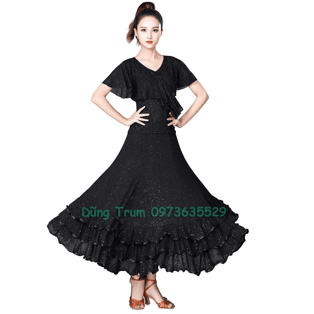 Váy tập khiêu vũ đen dáng dài